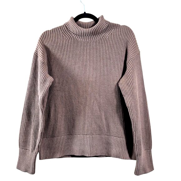 Everlane Womens Sweater Size S Ribbed Pullover Oversized Cozy High Neck Brown - Picture 3 of 7